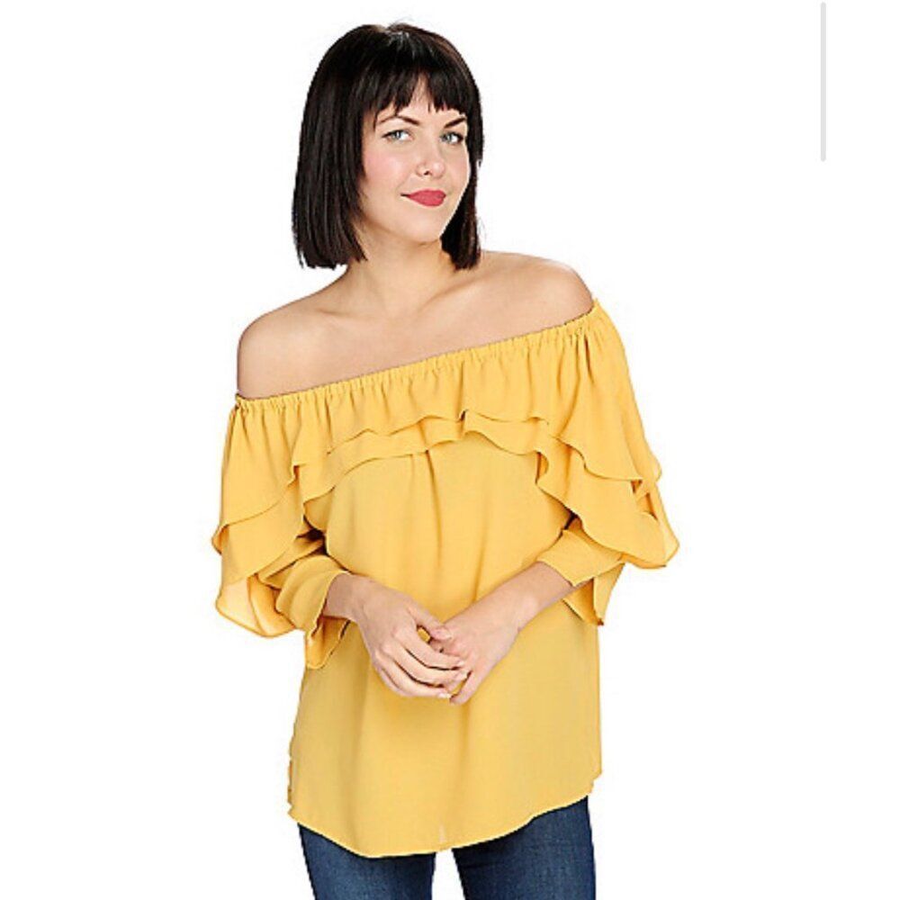 Kate & Mallory Women Mustad Off Shoulder Ruffle Blouse Size M